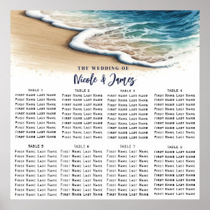 Poster Gráfico de Assentos de Casamento na Costa com Onda
