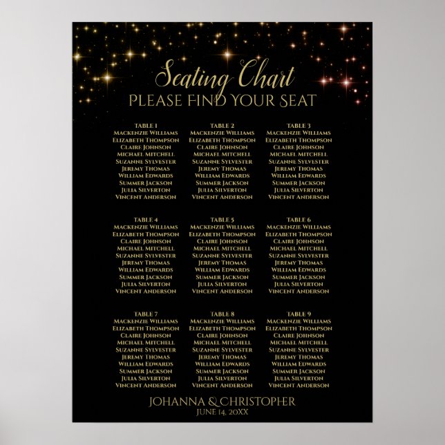 Poster Gráfico de Assentos de Casamento na Mesa 9 com Faí (Frente)
