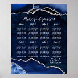 Poster Gráfico de Assentos de Casamento Navy Silver Agate