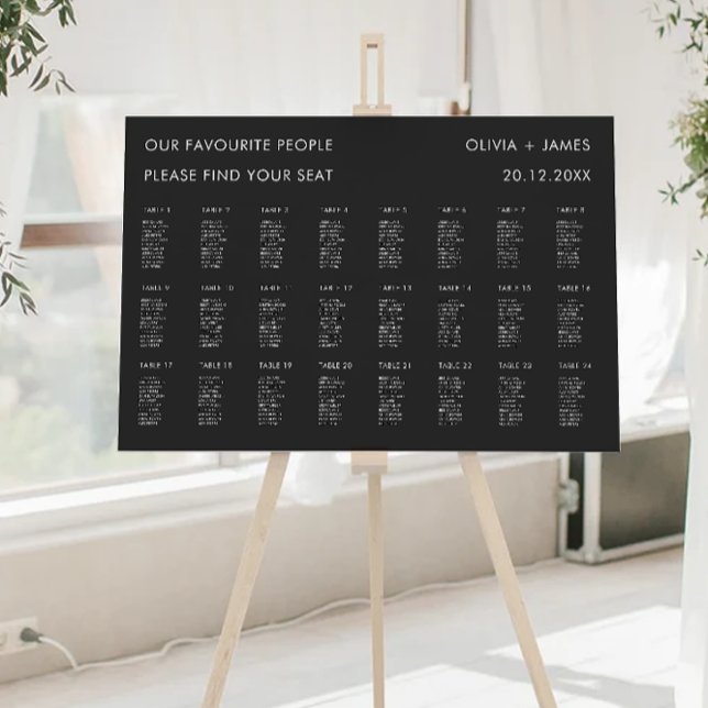 Poster Gráfico de Assentos de Casamento Negro Modelo (Black Wedding Seating Chart Template)