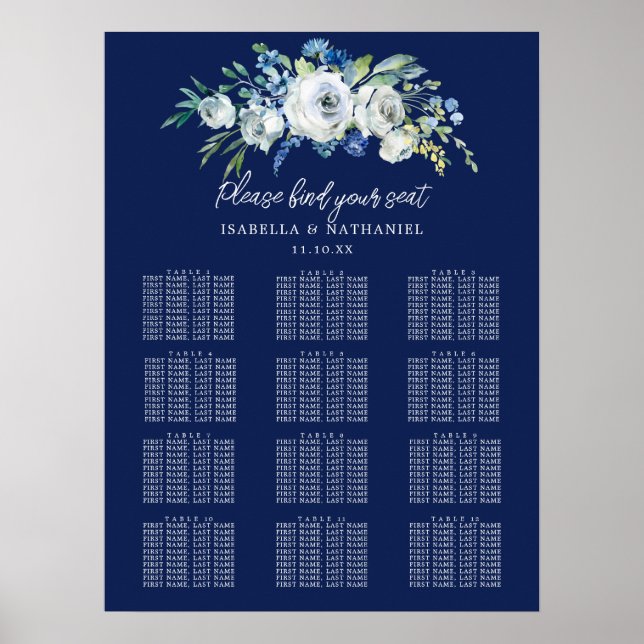 Poster Gráfico de Assentos de Casamento no inverno Floral (Frente)