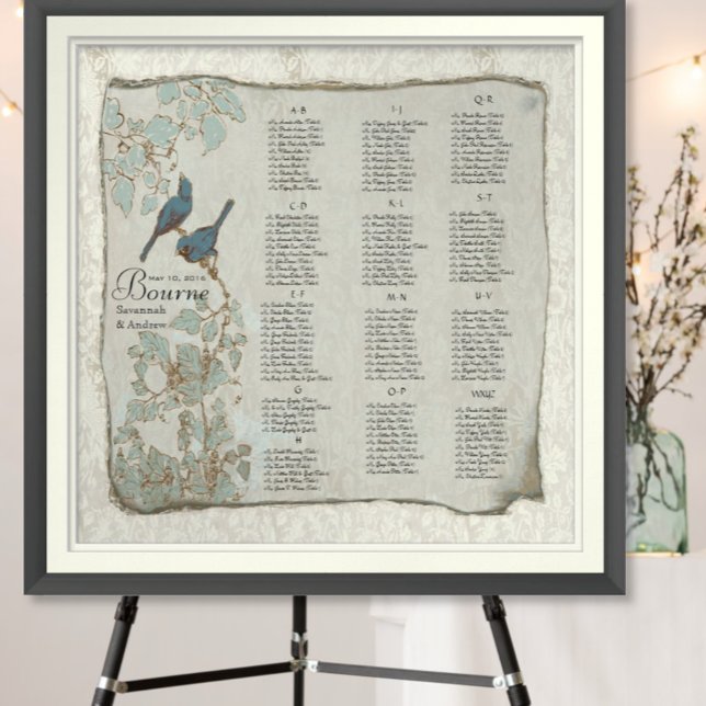 Poster Gráfico de Assentos de Casamento Pássaros de Amor  (To see frame and mat pricing,  please choose your options.)