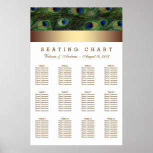 Pôster Gráfico de Assentos de Casamento Pavão Dourado
