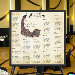 Pôster Gráfico de Assentos de Casamento Peacock Damask 12