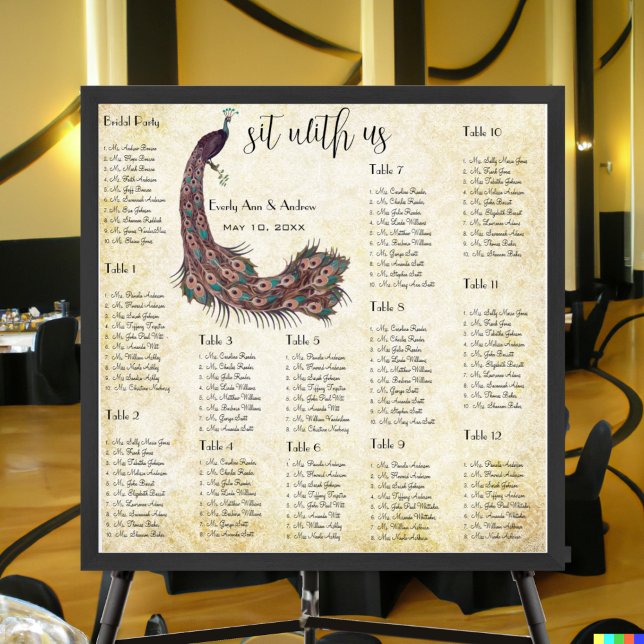 Pôster Gráfico de Assentos de Casamento Peacock Damask 12 (Criador carregado)