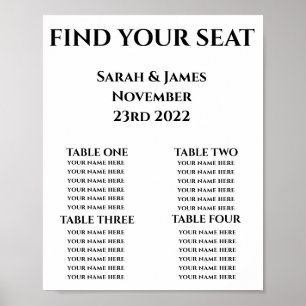 Poster Gráfico de Assentos de Casamento Personalizado