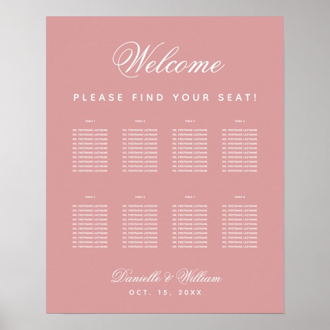 Poster Gráfico de assentos de casamento Pink 8 Table Dust (Frente)