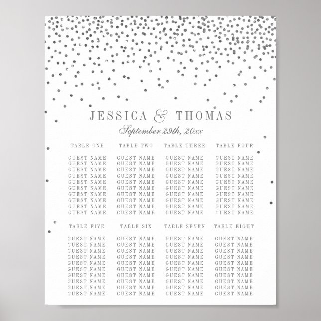 Poster Gráfico de Assentos de Casamento Prata Confete Gla (Frente)