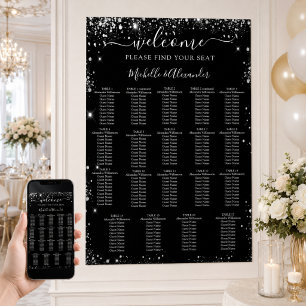 Poster Gráfico de assentos de casamento prateado preto 19