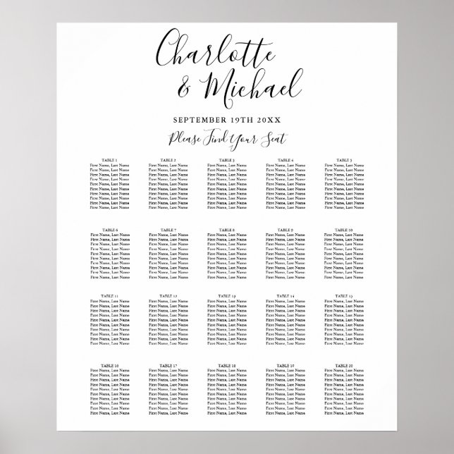 Poster Gráfico de Assentos de Casamento Preto e Branco co (Frente)