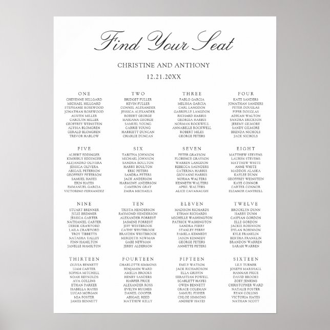 Poster Gráfico de Assentos de Casamento Preto e Branco Ol (Frente)
