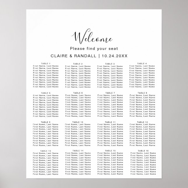 Poster Gráfico de Assentos de Casamento Preto e Cinza em  (Frente)