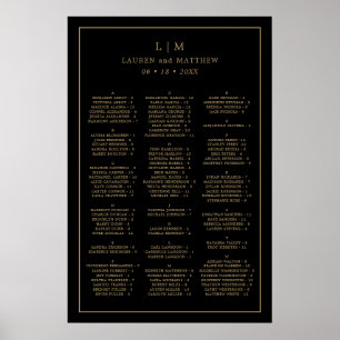 Poster Gráfico de Assentos de Casamento Preto e Dourado S