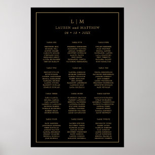 Poster Gráfico de Assentos de Casamento Preto e Dourado S