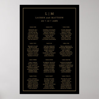 Poster Gráfico de Assentos de Casamento Preto e Dourado S