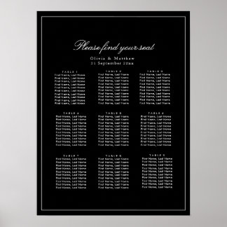 Poster Gráfico de Assentos de Casamento Preto Escuro Mini