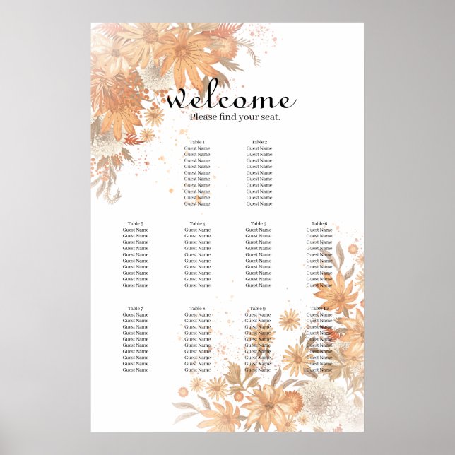 Poster Gráfico de Assentos de Casamento Primavera Verão F (Frente)