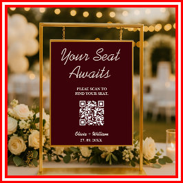 Poster Gráfico de Assentos de Casamento QR Burgundy & Mar