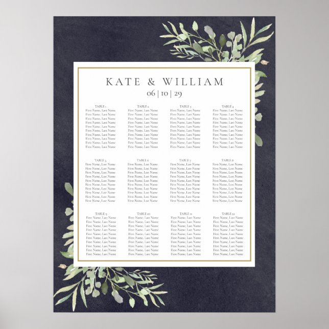 Poster Gráfico de Assentos de Casamento Quadro Negro com  (Frente)