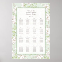 Poster Gráfico de Assentos de Casamento Rosa Branca Verde