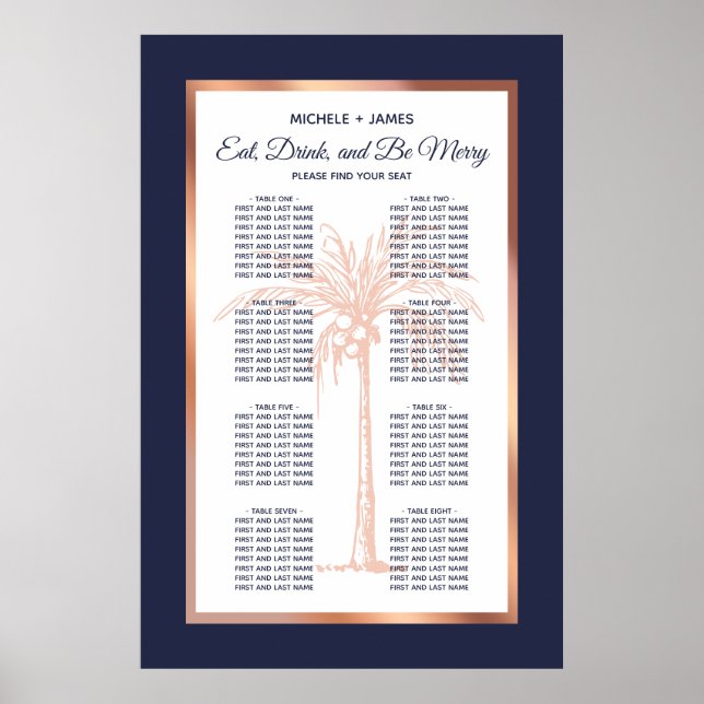 Poster Gráfico de Assentos de Casamento Rosa Dourado Nava (Frente)