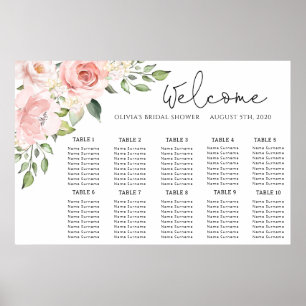 Poster Gráfico de assentos de casamento rosa floral cor d