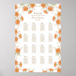 Poster Gráfico de Assentos de Casamento Rosa Laranja