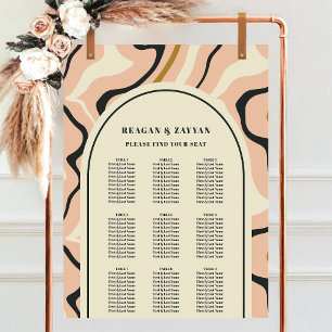 Poster Gráfico de Assentos de Casamento Rosa Preto Arco R