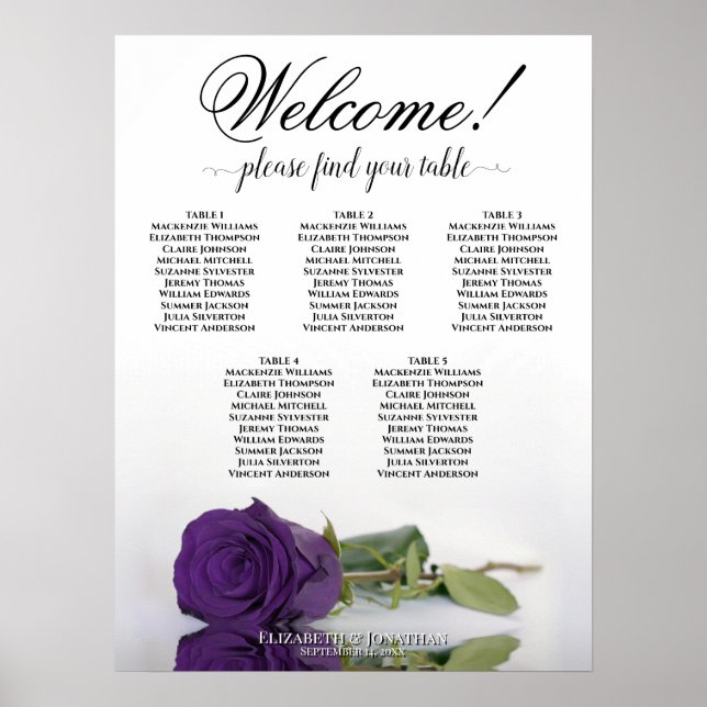 Poster Gráfico de Assentos de Casamento Rosa Roxa Real 5  (Frente)