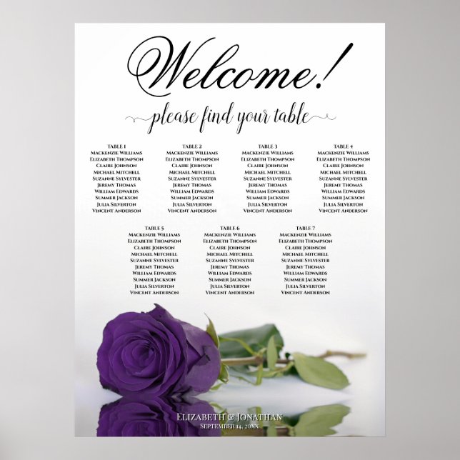 Poster Gráfico de Assentos de Casamento Rosa Roxa Real de (Frente)