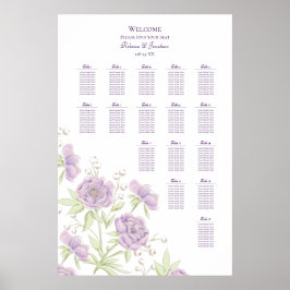 Poster Gráfico de Assentos de Casamento Rosa Roxo Lavanda