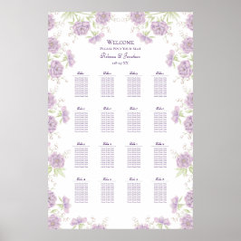 Poster Gráfico de Assentos de Casamento Rosa Roxo Lavanda