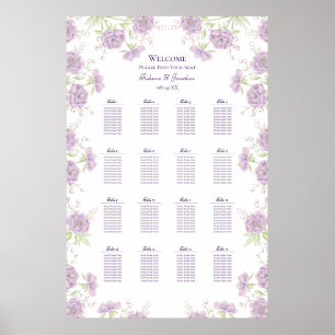 Poster Gráfico de Assentos de Casamento Rosa Roxo Lavanda