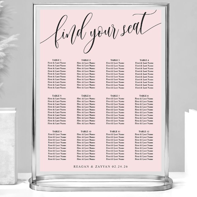 Poster Gráfico de Assentos de Casamento Rosa Simples (Criador carregado)
