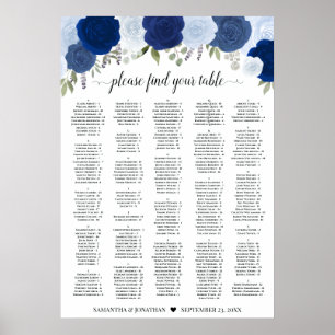 Poster Gráfico de Assentos de Casamento Rosas Azuis Rústi