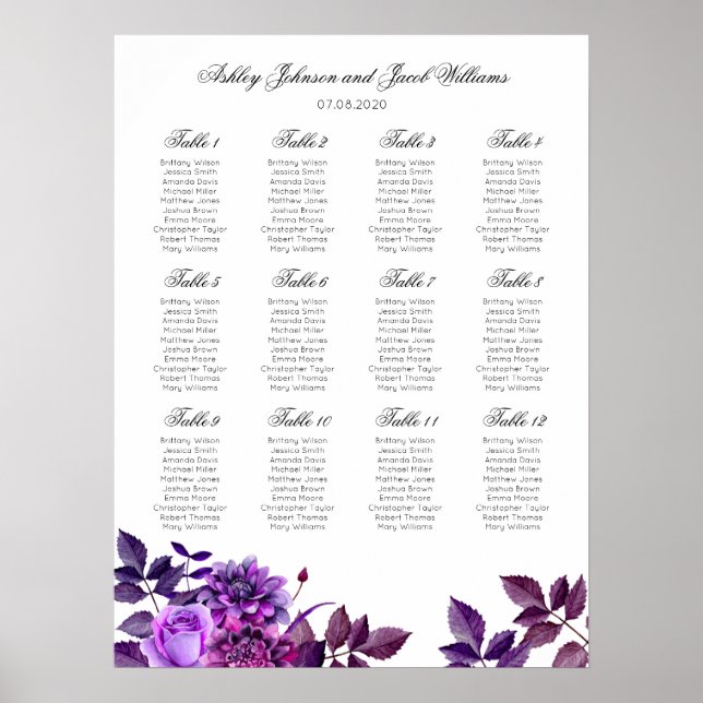 Poster Gráfico de assentos de casamento roxo. Flores viol (Frente)