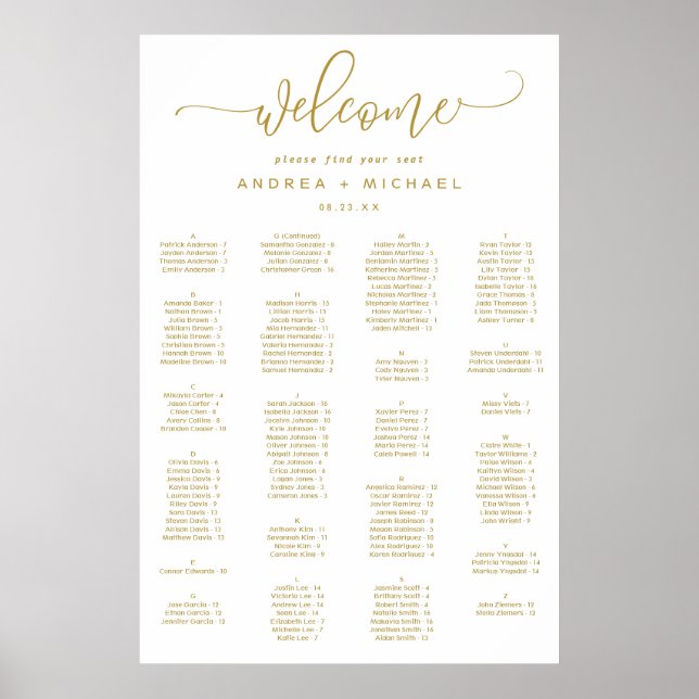 Poster Gráfico de Assentos de Casamento Script Bouncy Dou (Frente)