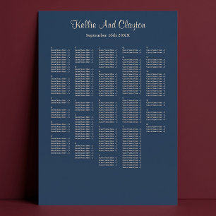 Poster Gráfico de Assentos de Casamento Simples Azul Clás