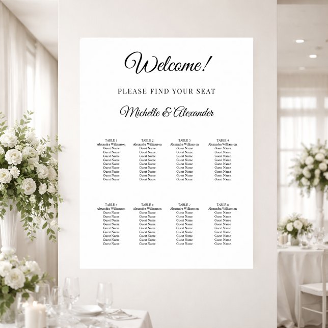 Poster Gráfico de assentos de casamento simples branco (Criador carregado)