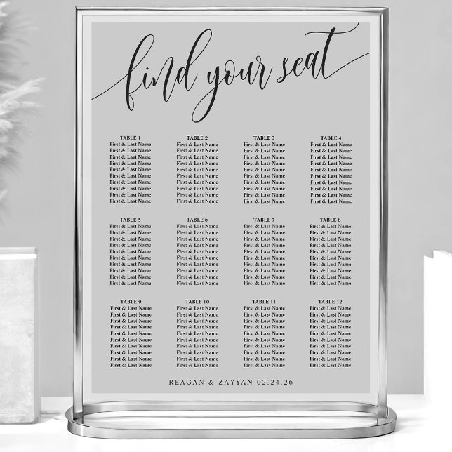 Poster Gráfico de Assentos de Casamento Simples Cinza Sua (Criador carregado)
