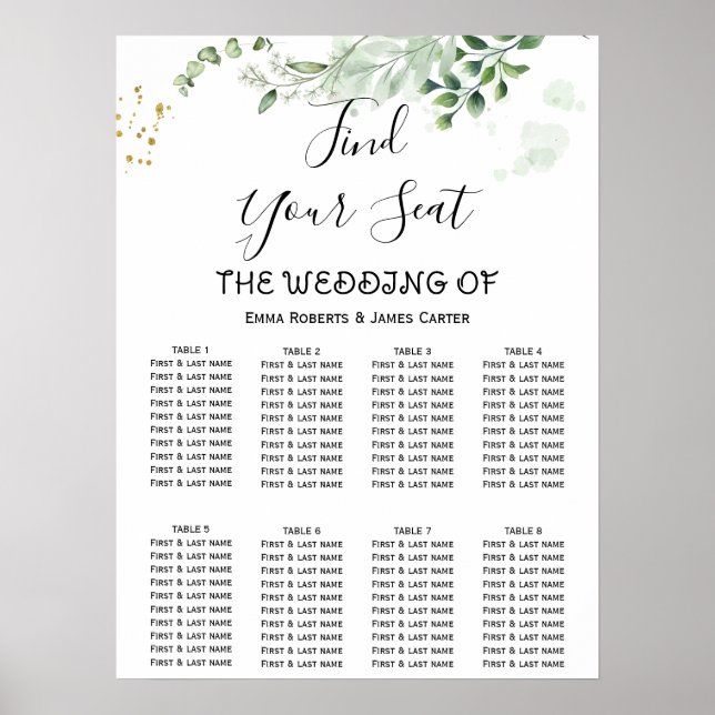 Poster Gráfico de Assentos de Casamento Simples com Elegâ (Frente)