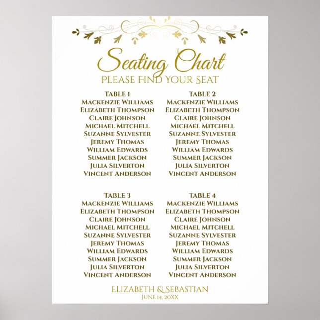 Poster Gráfico de Assentos de Casamento Simples Elegante  (Frente)