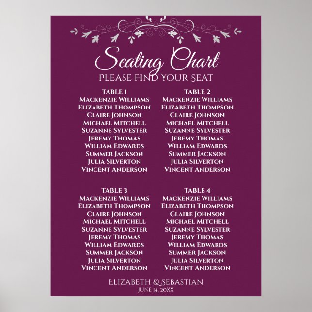Poster Gráfico de Assentos de Casamento Simples Magenta A (Frente)