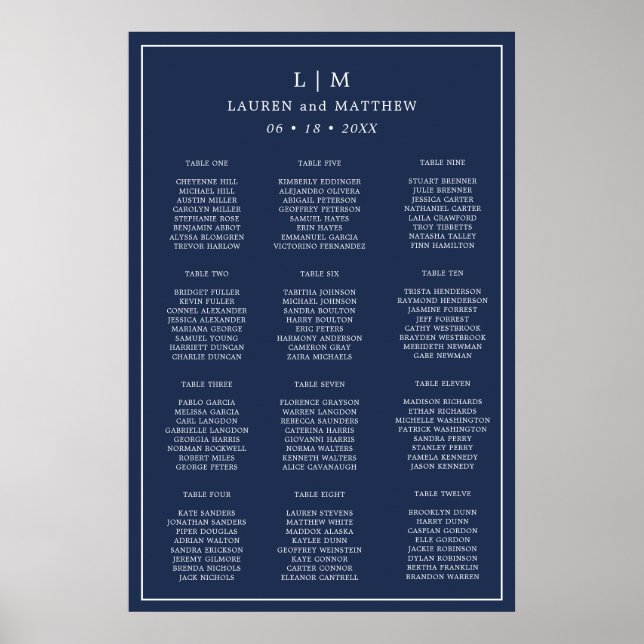 Poster Gráfico de Assentos de Casamento Simples Monograma (Frente)