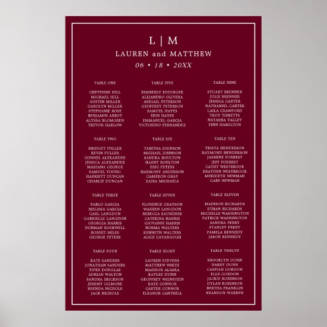 Poster Gráfico de Assentos de Casamento Simples Monograma (Frente)