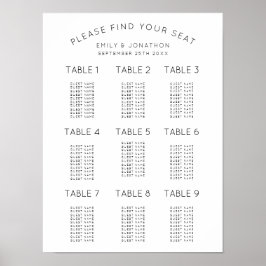 Poster Gráfico de Assentos de Casamento Simples Preto e B