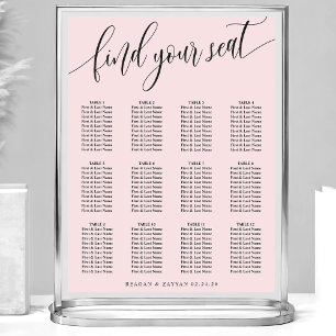 Poster Gráfico de Assentos de Casamento Simples Rosa Cora