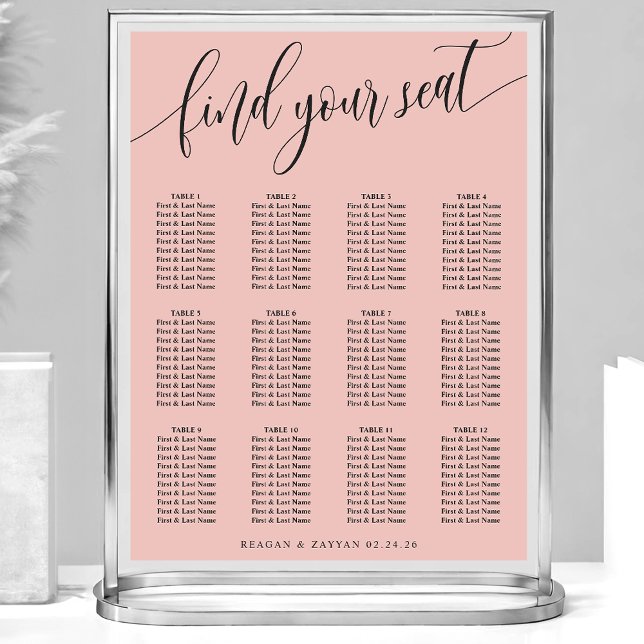 Poster Gráfico de Assentos de Casamento Simples Rosa Cora (Criador carregado)