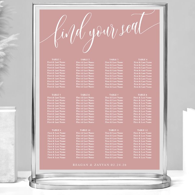 Poster Gráfico de Assentos de Casamento Simples Rosa Poei (Criador carregado)