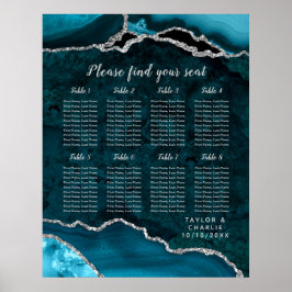 Poster Gráfico de Assentos de Casamento Teal Silver Agate